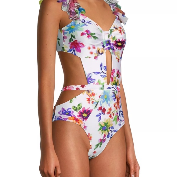 NWT ☀️ Designer PatBo Bloom Sweetheart Swimsuit Size Medium. Flowers. White. - Picture 14 of 16